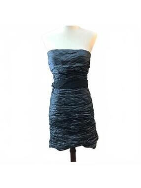 BCBG MAXAZRIA Strapless Metallic Pewter Cocktail Dress with Black Sash- Size S